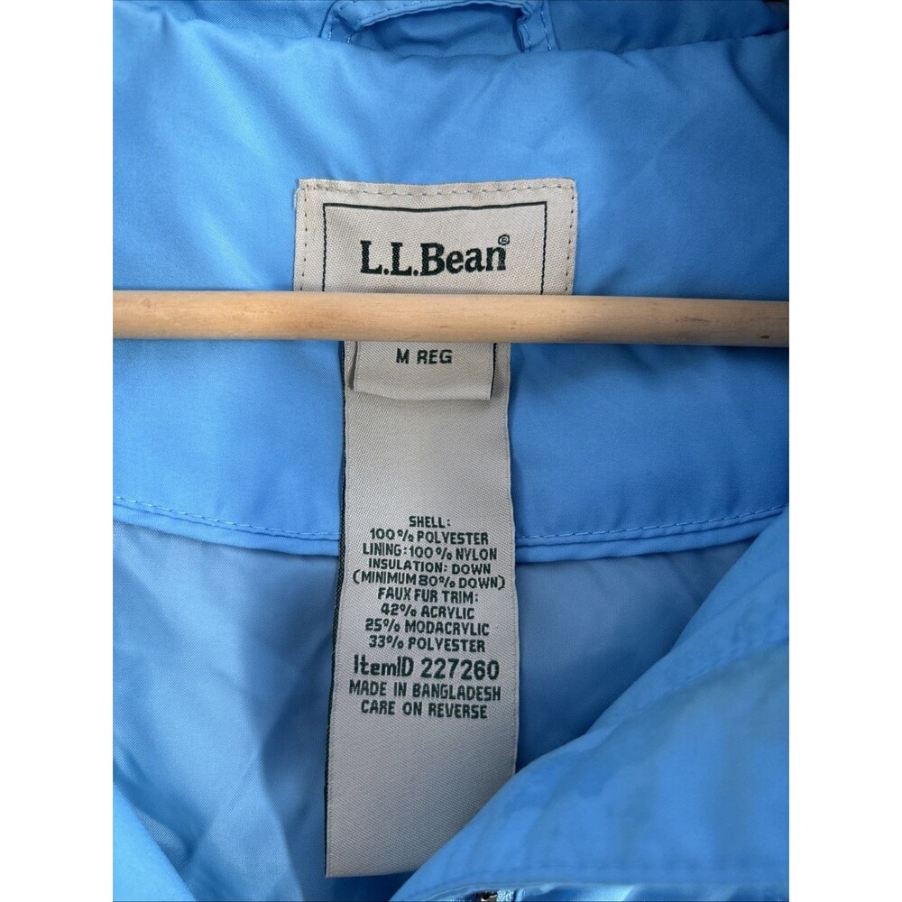 VTG LL Bean Medium Goose Down Hooded Y2K 90s VeganJacket Removable Hood Blue - Picture 2 of 5
